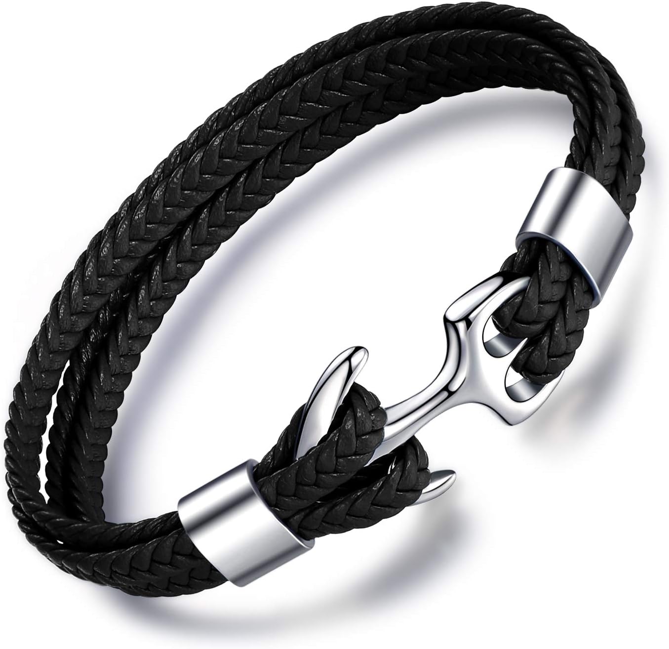 Unendlich U Woven Leather Bracelet, Multi-Layer with Retro Anchor Stainless Steel, Men's Bracelet, Christmas Birthday Gift