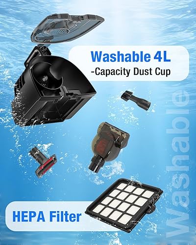 Miniatura 6 de Zefiro Aspiradora de recipiente, aspiradora sin bolsa de 40 Kpa 1600 W, aspiradora ligera para suelos duros, alfombras, mascotas, gris (plateado)