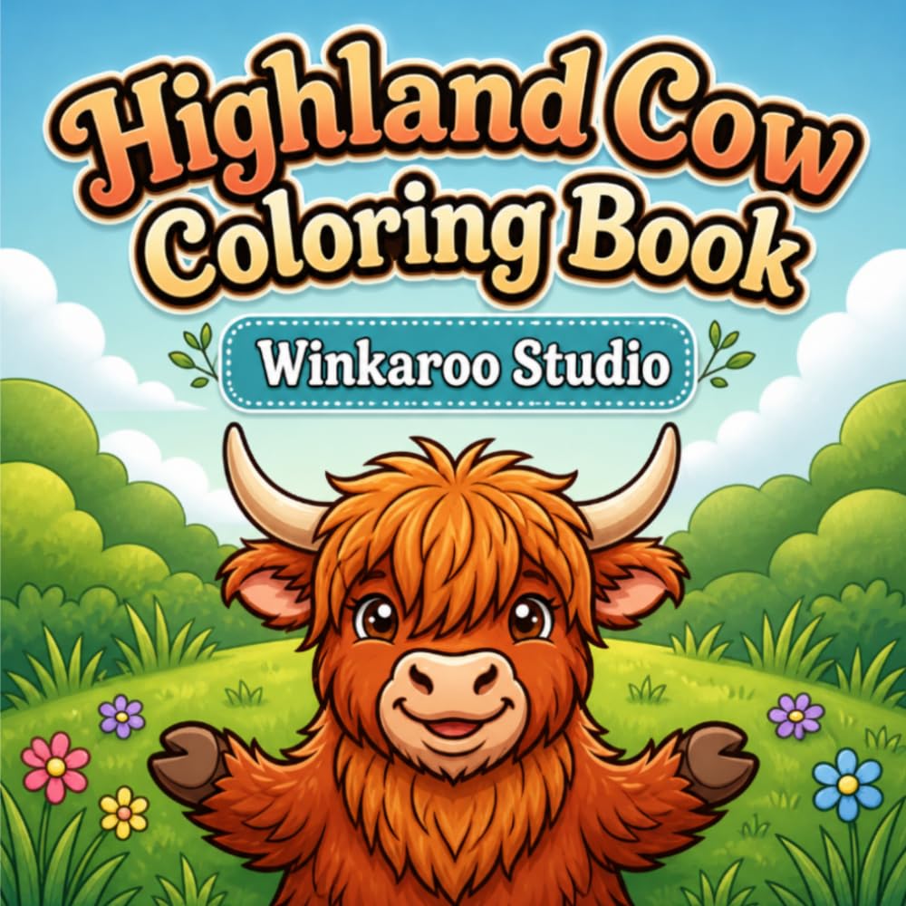 Highland Cow Coloring Book: 50+ Pages Bold and Easy Designs for Kids and Beginners, Simple and Cute Highland Cow Illustrations for Stress-Free Coloring