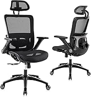 Vista 1 de Silla de oficina ergonómica de malla, respaldo alto, silla de escritorio para computadora con reposabrazos 3D, soporte lumbar ajustable y silla Negro