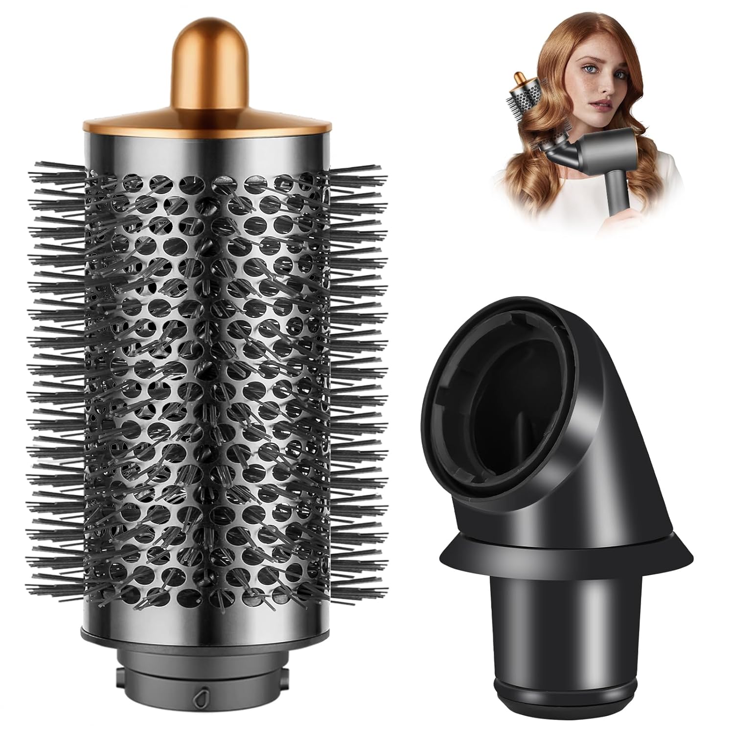 Large Round Volumizing Brush for Dyson Airwrap with Adaptor for Dyson Supersonic Hair Dryer HD01 HD02 HD03 HD04 HD07 HD08, Hair Styling Tool for Add Shine Smooth Volumious Large Round Volumizing Brush for Dyson Airwrap with Adaptor for Dyson Supersonic Hair Dryer HD01 HD02 HD03 HD04 HD07 HD08, Hair Styling Tool for Add Shine Smooth Volumious