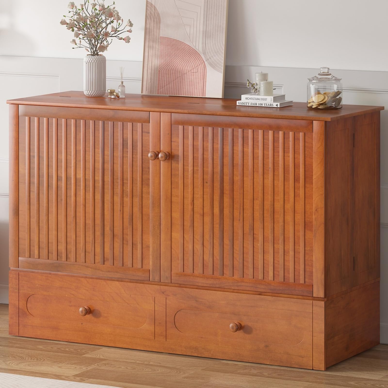 Mjkone Queen Murphy Bed Cabinet with Tri-Fold Mattress
