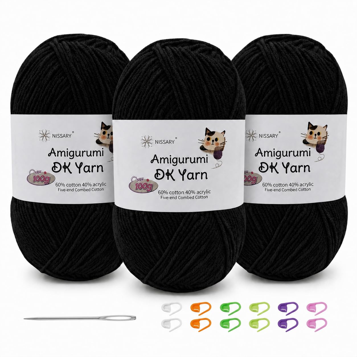 Yarn for Crochet 3×100g, 60% Cotton 40% Acrylic DK Wool
