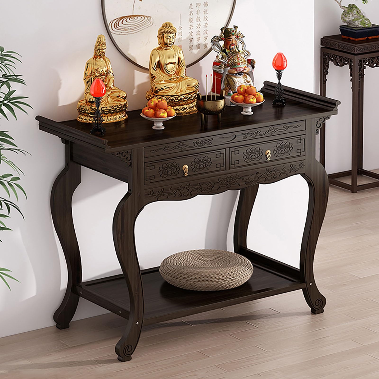 JNTFNE Buddhist Prayer Altar Cabinet, Meditation Table with Drawer, Stand Personal Shrine Table, Offering Buddha Niche Chinese for Home, Temple and Office(100 * 40cm/39.4 15.7in)