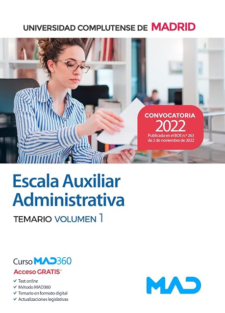 Portada de Escala Auxiliar Administrativa de la Universidad Complutense de Madrid. Temario volumen 1
