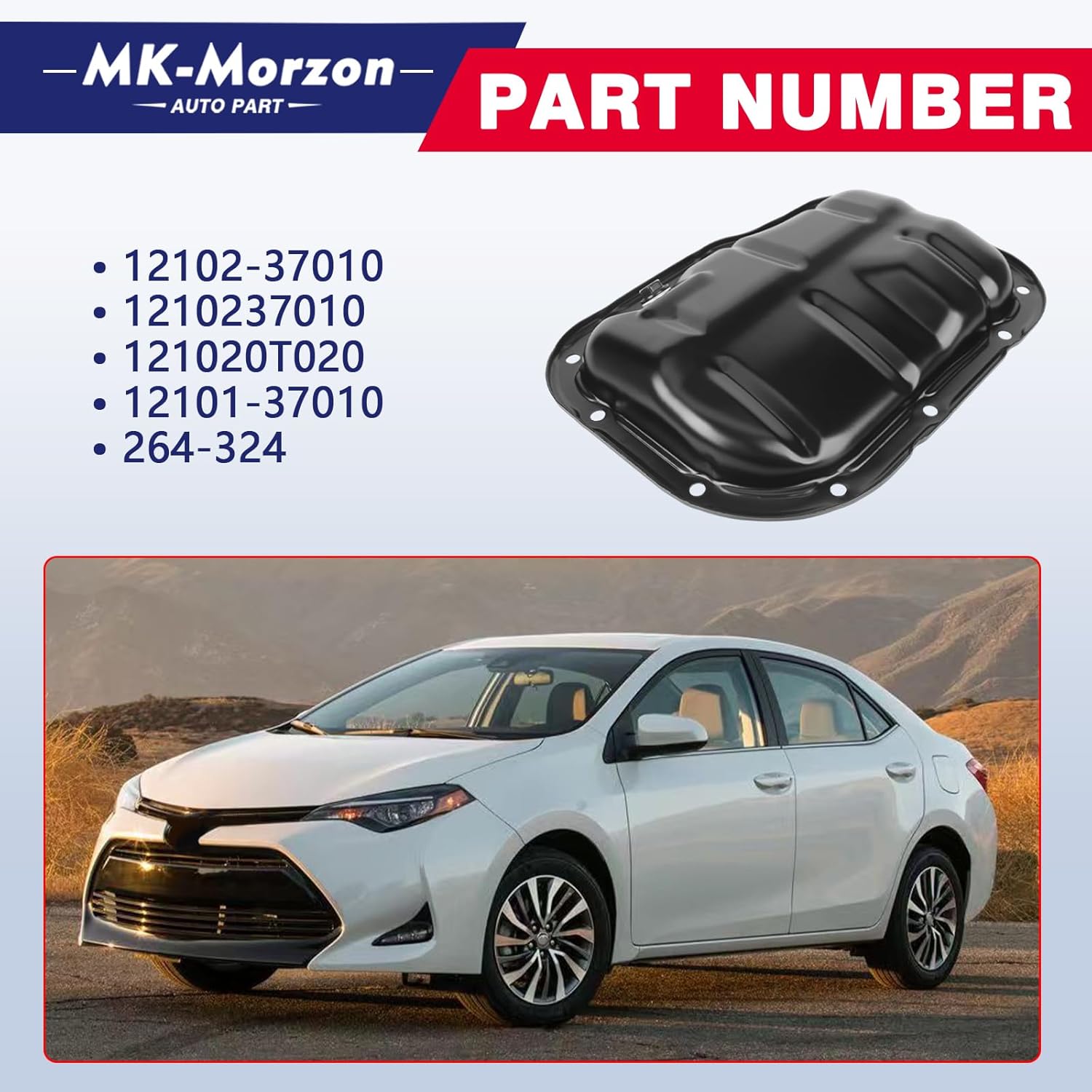 264-324 Lower Engine Oil Pan Sump Kit with Drain Plug Gasket Compatible with Lexus CT200h Toyota Corolla Matrix Prius Replaces# 12102-37010