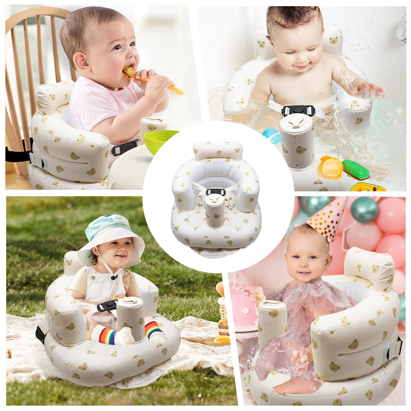 Aufblasbarer Baby Sitzstuhl – Integrierte Luftpumpe, Ideal für 3–36 Monate Alte, Tragbarer & Bequemer Sitz für Zuhause und Reise Fünf-Punkt-Beschreibung