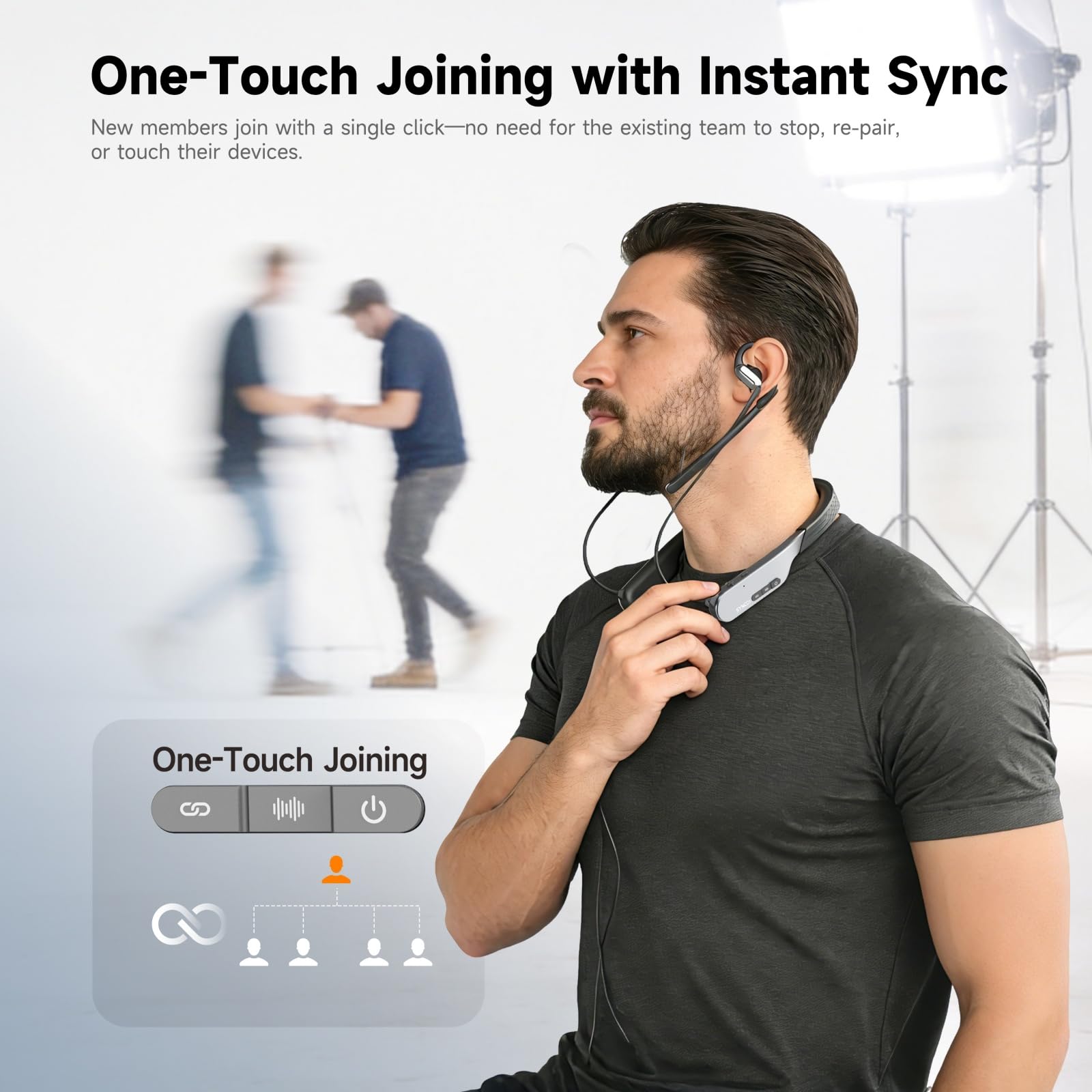 SYNCO Xtalk S2 Wireless Intercom Headset System 250m Full-Duplex 2.4G, 10h Runtime AI Noise Cancellation Lightweight 88g Duel-Mode for Work and Life Neckband Design for Outdoor Sports Gym Wedding