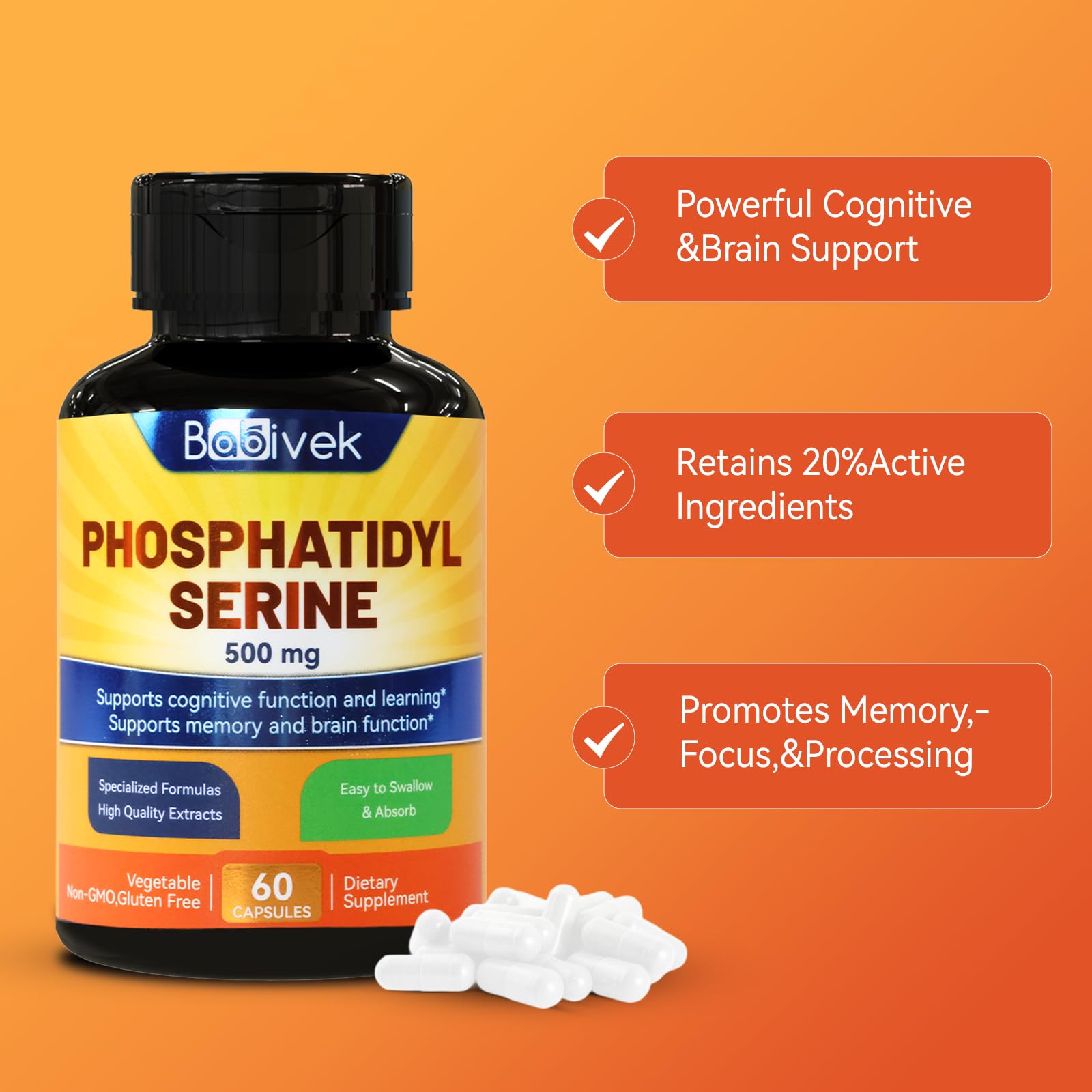Phosphatidyl serine 500mg, Compound Derived from Soy Lecithin, 60 Count — Amazon image 3