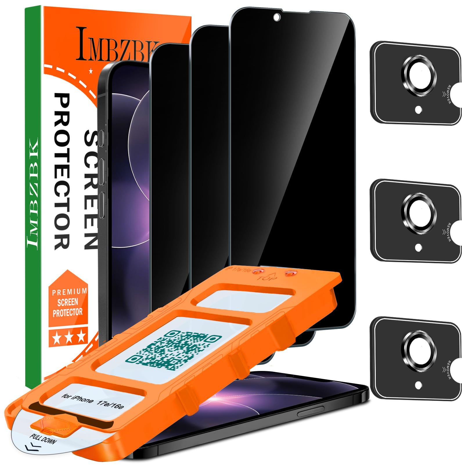 Photo 1 of IMBZBK Privacy Screen Protector for iPhone 17e / 16e, Tempered Glass, 3+3