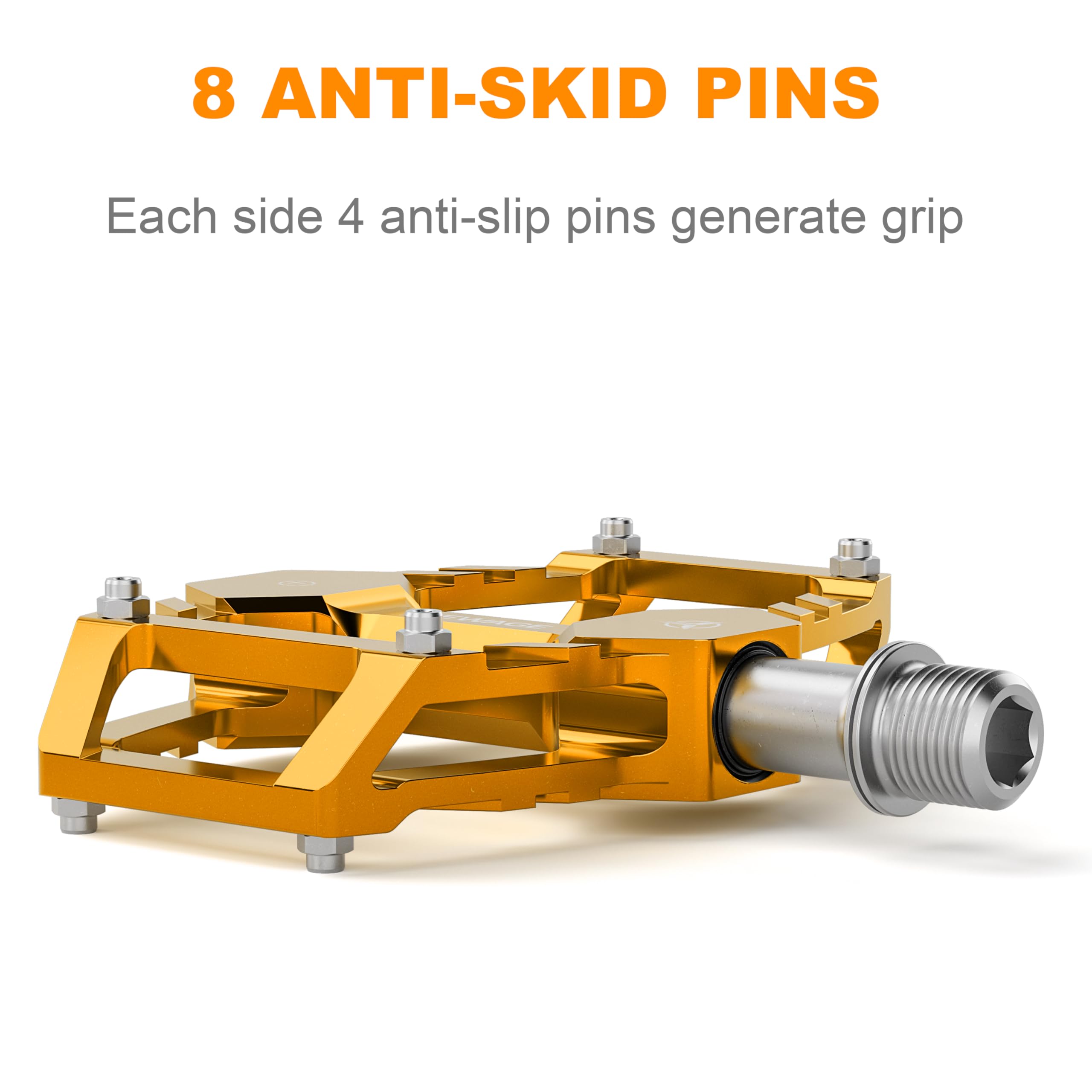 GEWAGE Pedales de Bicicleta – Pedales de Aluminio CNC con Eje CR-MO, Solo 283 g, con Clavos Antideslizantes; Ideales para MTB, Gravel, Trekking, Carretera y Bicicletas Infantiles
