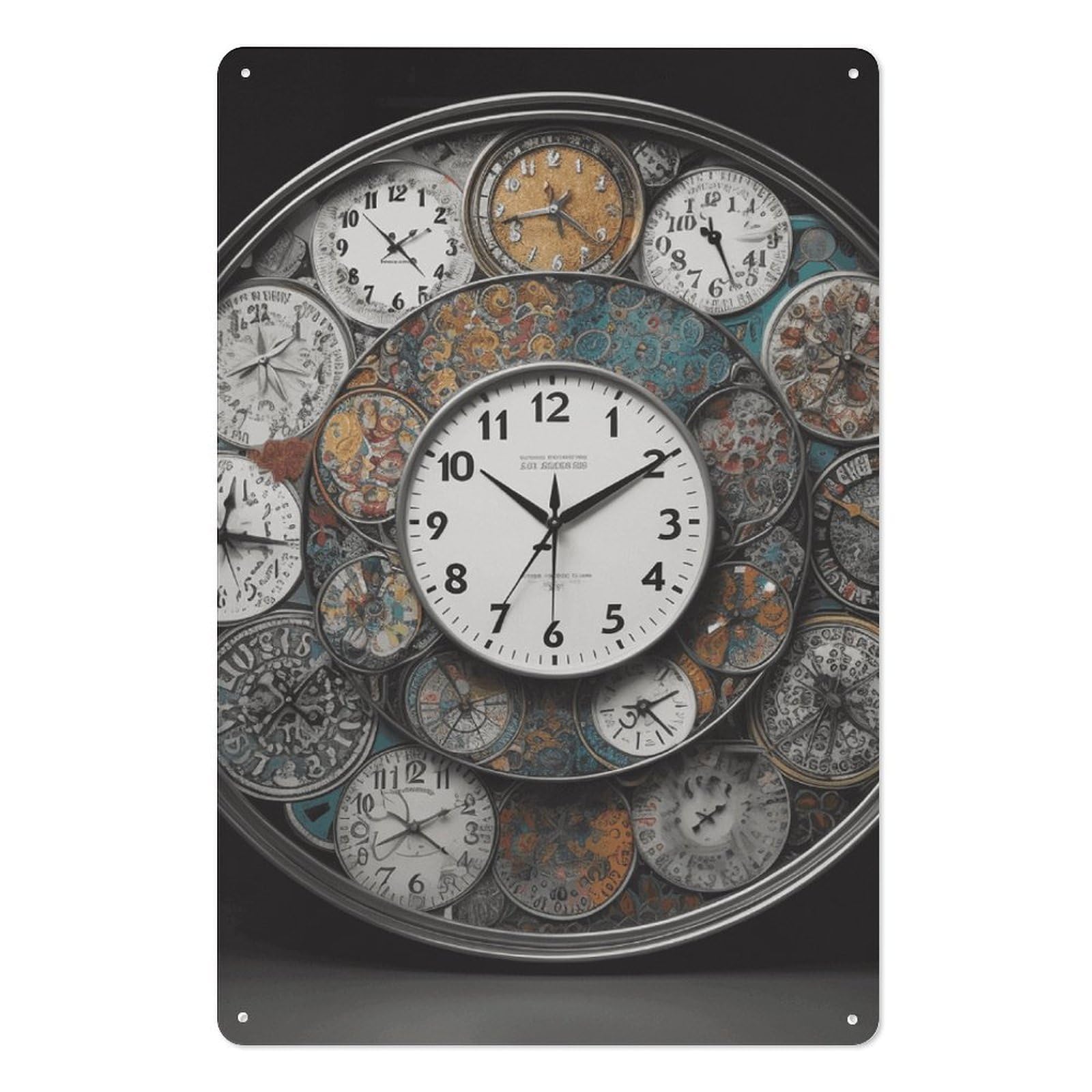 Clock Art Vertical Iron Tin Wall Sign 7.9x11.8 Inch Thickened Metal Plaque with Hanging Holes, Tough Iron Art Plate Ornament for Living Space Workplace Indoor Wall Decor Gift
