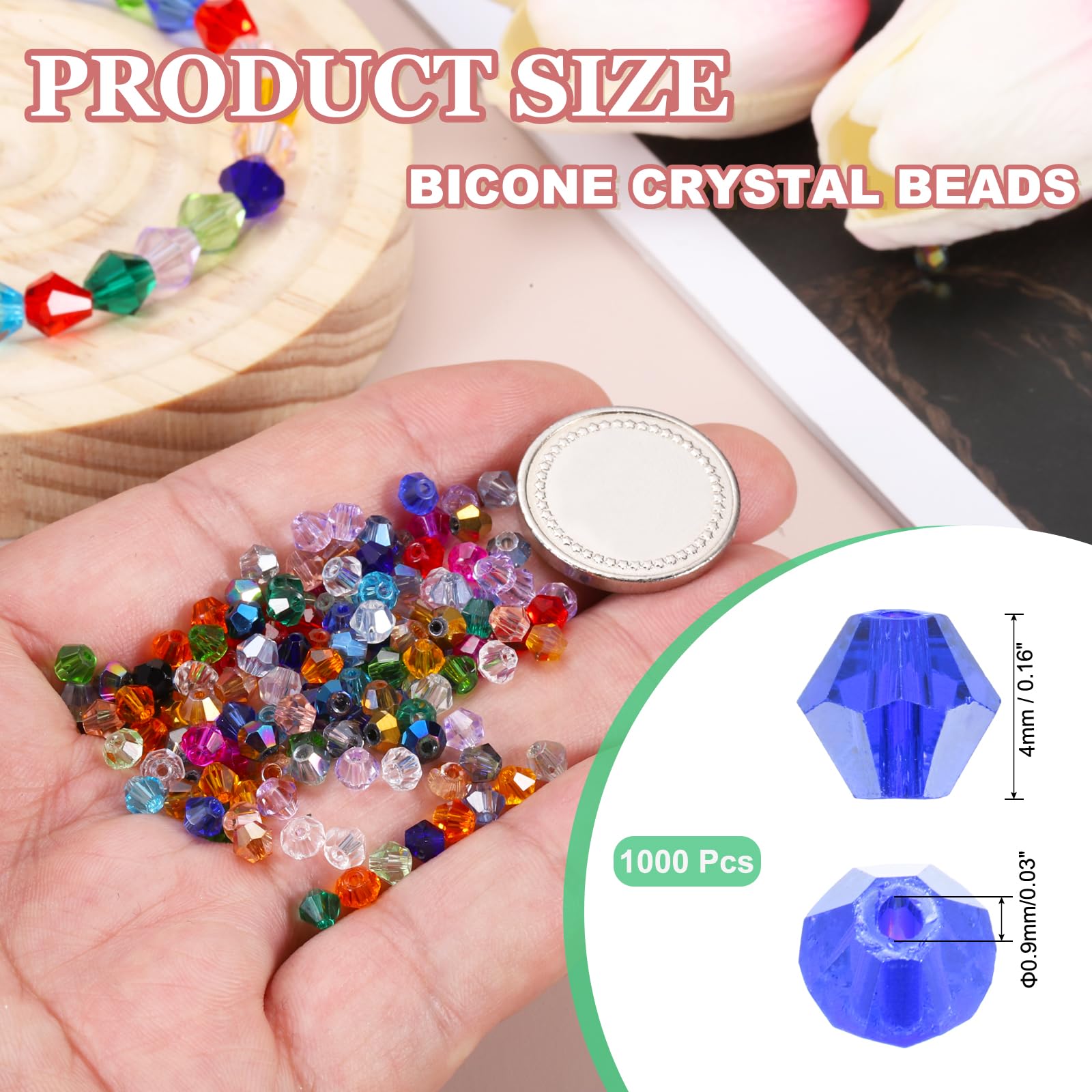 PATIKIL 1000pcs 4mm Bicone Glass Crystal Beads - Image 2