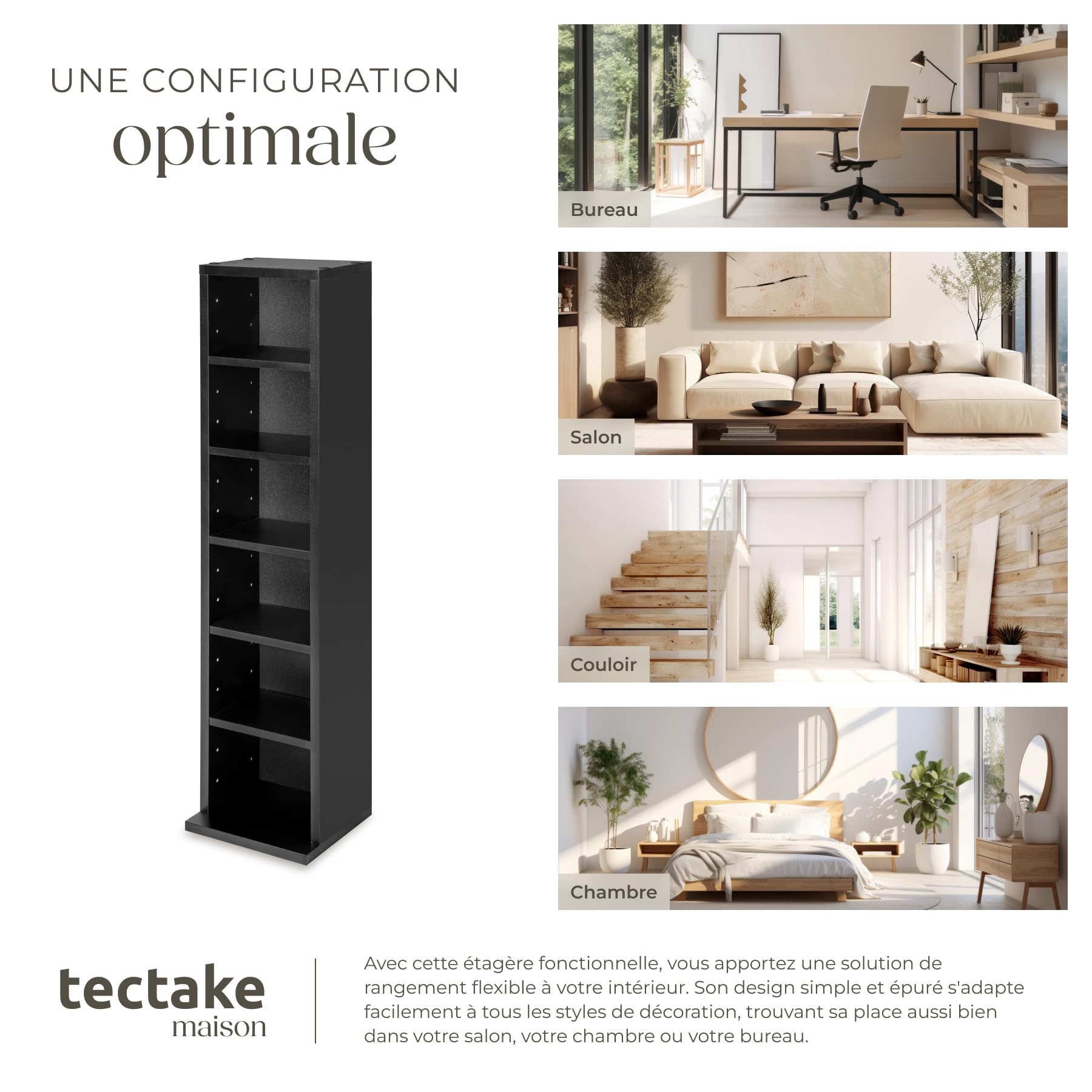 tectake® Étagère Bibliothèque Étagère Rangement CD/DVD pour 102 CDs - 90 x 21 x 20 cm Meuble de Rangement Moderne pour Rangement Bureau, Salon, Chambre, Etagere Rangement Meubles de Salon
