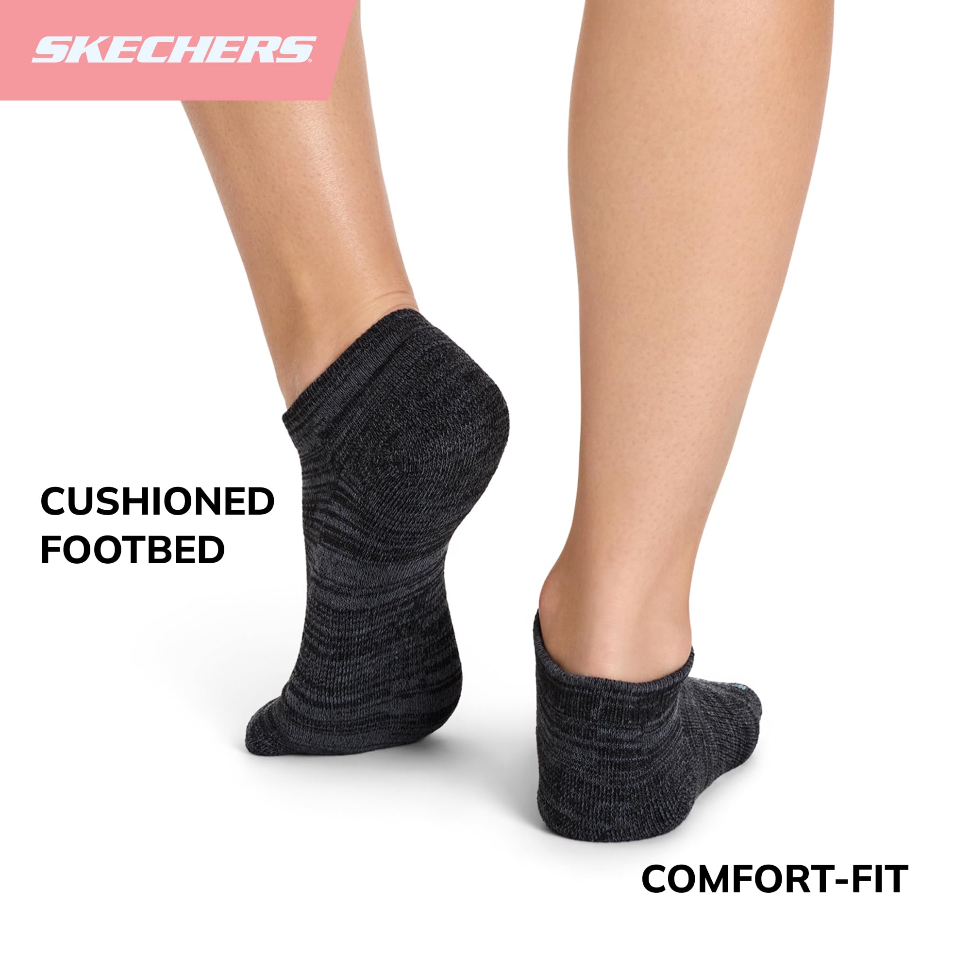 Skechers Damskie skarpety Performance Low Cut, oddychające & Cushioned Footbed, 6-pak ciemnoszarych nakrapianych, 9-11