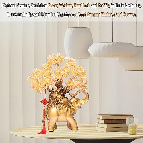 Miniatura 3 de Árbol del dinero de cristal citrino sobre estatua de elefante dorado, árbol bonsái grande de 17 pulgadas, regalo para la riqueza de energía