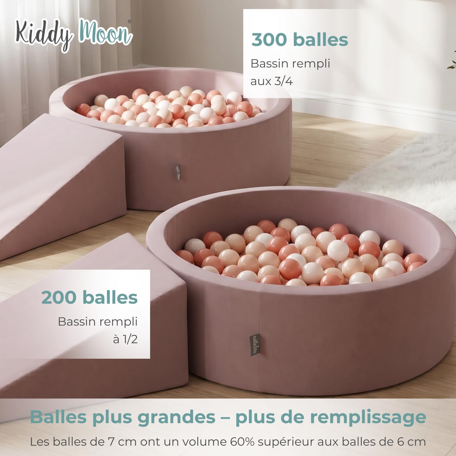 KiddyMoon Aire de Jeux en Mousse avec Piscine à Balles 90x30cm et Rampe 200 Balles 7cm pour Bébés et Enfants - Bruyère: Marron Cuivré Beige Pastel Saumon