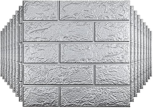 20 paneles de pared 3D plateados, cobertura de 29 pies cuadrados, adhesivo imprimible con paneles de pared de espuma de polietileno autoadhesivos