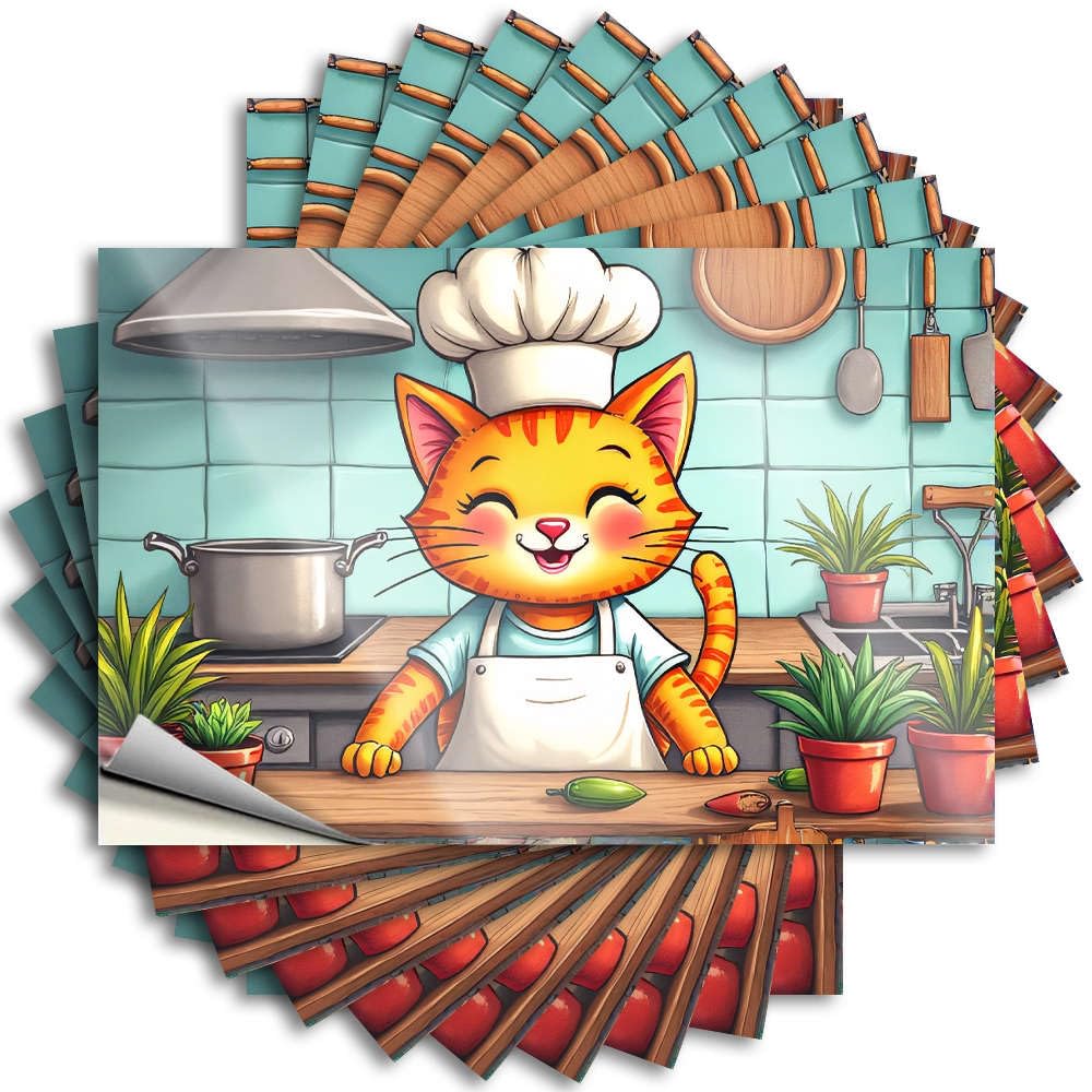 Fzfn Colour Teen, Quote Dry Bottle A Cheerful Cat Chef Prepares Vegetables In The Kitchen. | Rock Waterproof Vinyl Stickers(6X9cm)