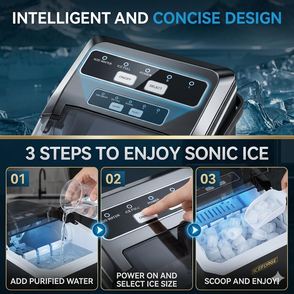 Countertop Ice Maker, Portable Ice Maker Machine, 6-Minute Fast Bullet Ice Maker with Self-Cleaning, Compact Ice Machine with Handle, Basket & Scoop for Kitchen, Home, Office, RV Camping