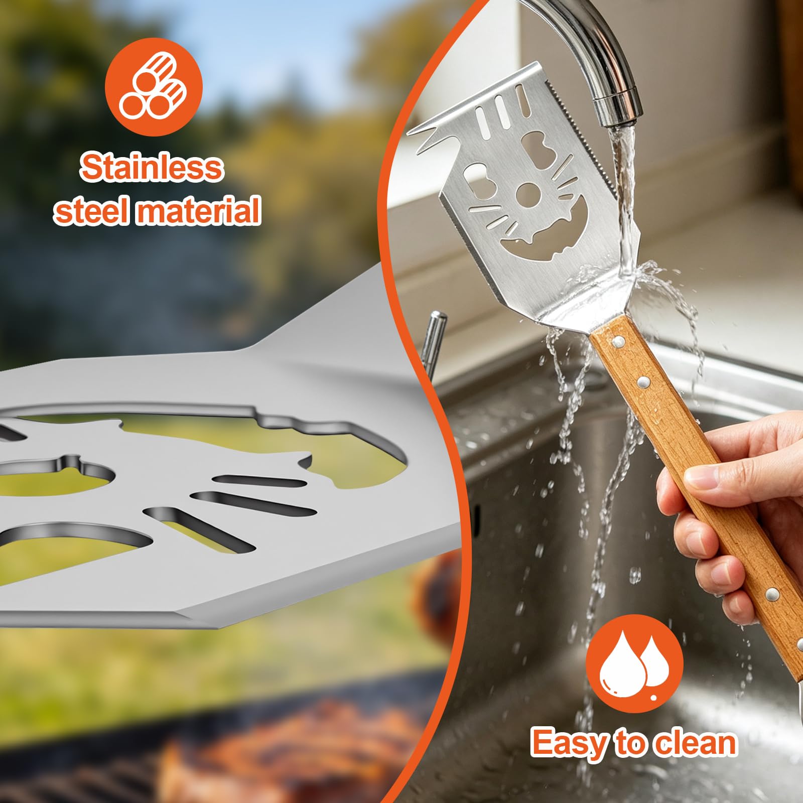 3 Pièces Kit Barbecue,Set Barbecue avec Sac de Transport,Ustensiles Barbecue Acier Inoxydable et Bois,Set Accessoires Barbecue pour Camping et Jardin,Cadeau Homme (Kit Barbecue 3 Pièces)