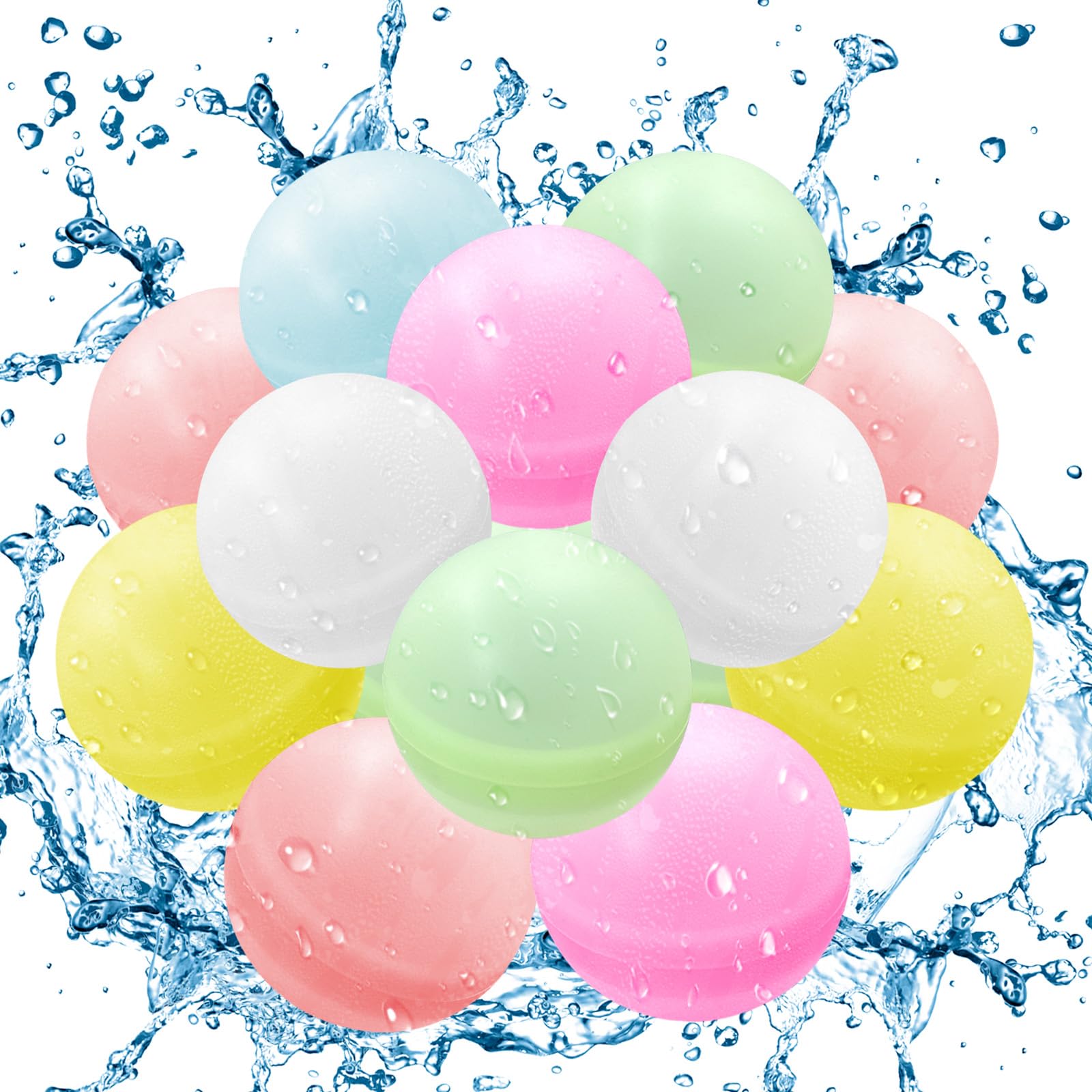 12 Piezas Globos de Agua Reutilizables,Bolas de Agua Recargables Autosellante de Llenado Rápido,Globos de Agua Verano Splash Fun,Exteriores Piscina Playa Fiestas