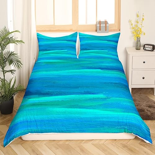 Miniatura 3 de Juego de ropa de cama abstracta verde azulado océano, tamaño individual, funda de edredón de agua de mar turquesa, estilo acuarela, azul y verde,