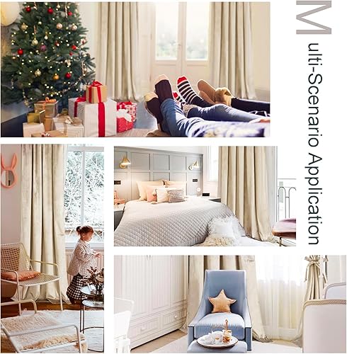 Miniatura 9 de JIUZHEN Cortinas de terciopelo verde musgo de 96 pulgadas de largo para sala de estar, cortinas de terciopelo retro suaves con bolsillo para barra,