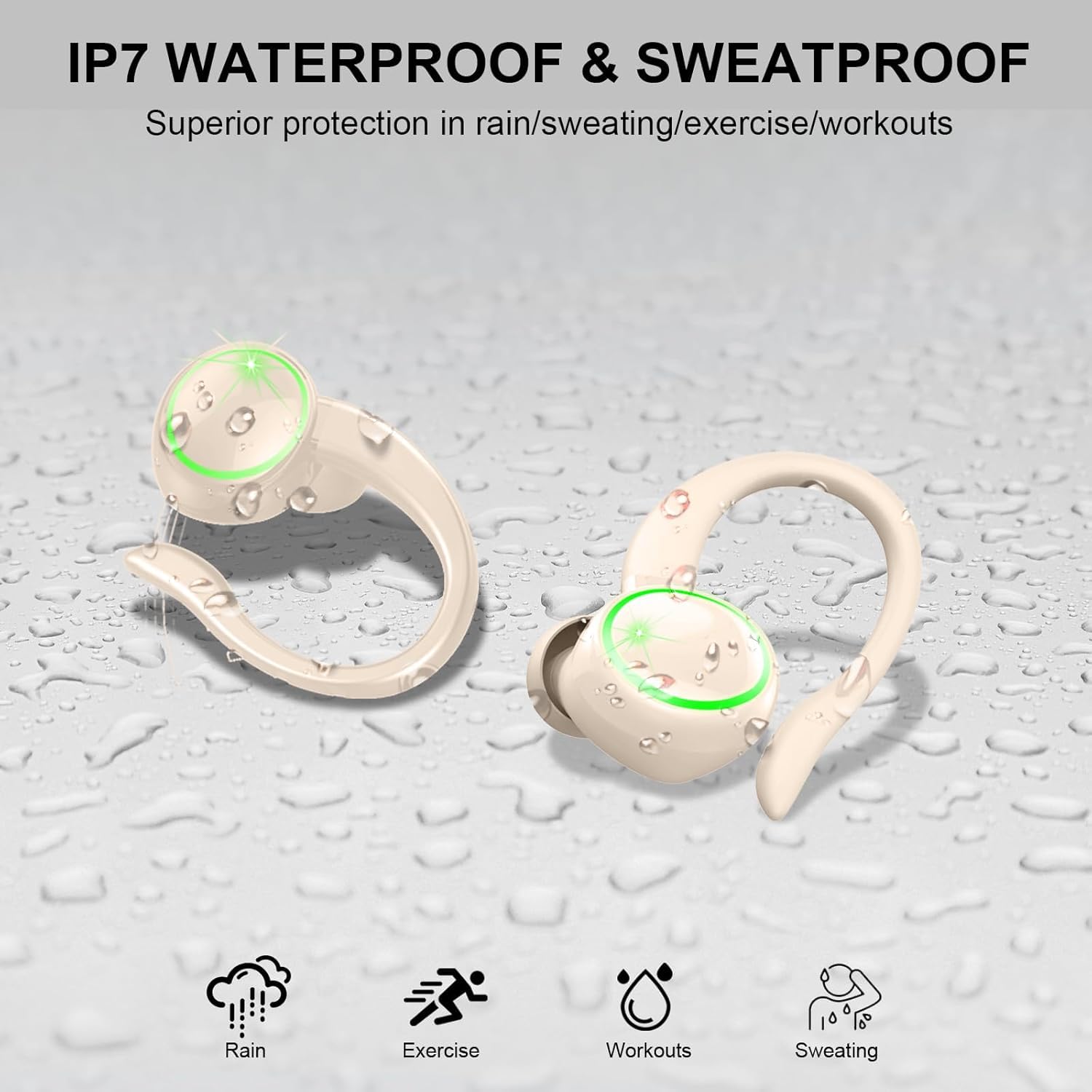 Matast Cuffie Bluetooth sportive, senza fili, Bluetooth 5.4, con cancellazione del rumore ENC e 4 microfoni HD, 50 ore, auricolari in-ear con stereo Hi-Fi, impermeabili IP7