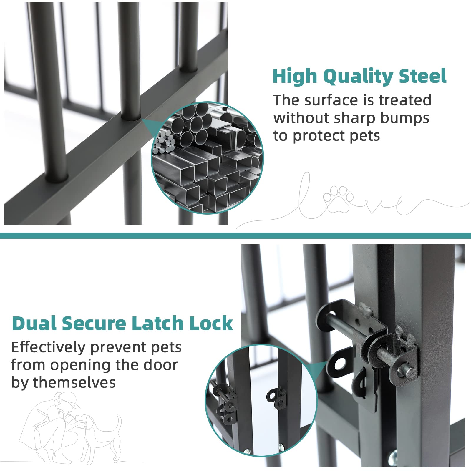 HOMEDIARY Large Outdoor Dog Kennel, Metal Heavy Duty Outdoor Indoor Pet Playpen, Anti-Rust Dog Pens Outdoor Dog Fence with Anti-UV & Waterproof Top Cover and Secure Lock for Backyard, 4'L x 8'W x 6'H