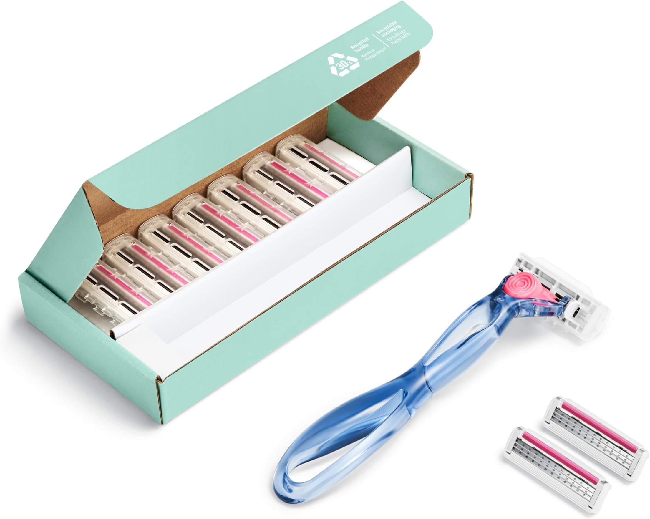 Click 3 Soleil Sensitive Refillable Women's Razor, 30% Recycled Plastic Handle, 10 x 3-Blade Refills, Lubricating Strip - Bundle of 1+10