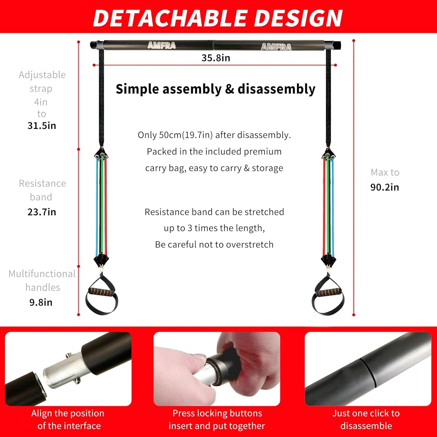 AMFRA Pilates Bar Kit with Resistance Bands for Men&Women Portable to Home Gym Park with 8X 60-280 lbs Resistance Bands Complete Body Shaping Legs Waist and Arm Yoga Physical Therapy with Free Videos : Sports & Outdoors