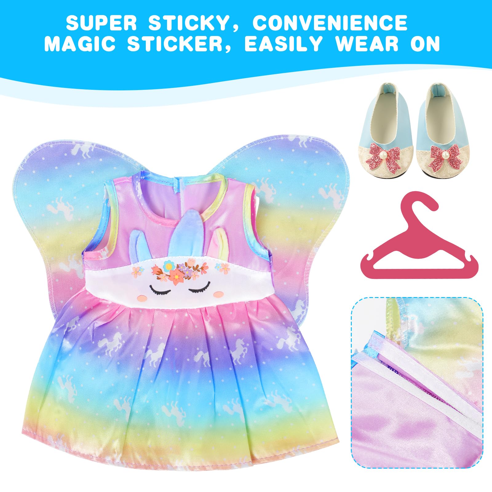 Aolso Vestiti per Bambole per New Born Baby Doll, Abito per Bambolotti 35-45CM, Vestito Stampa con Ala, con 1 paio di Scarpa e 1 Gruccia (Bambola non Inclusa)