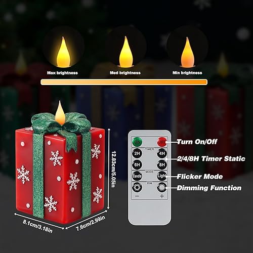Miniatura 2 de Velas navideñas sin llama, funcionan con pilas, color a mano, con forma de caja de regalo pintada a mano, velas LED eléctricas parpadeantes con
