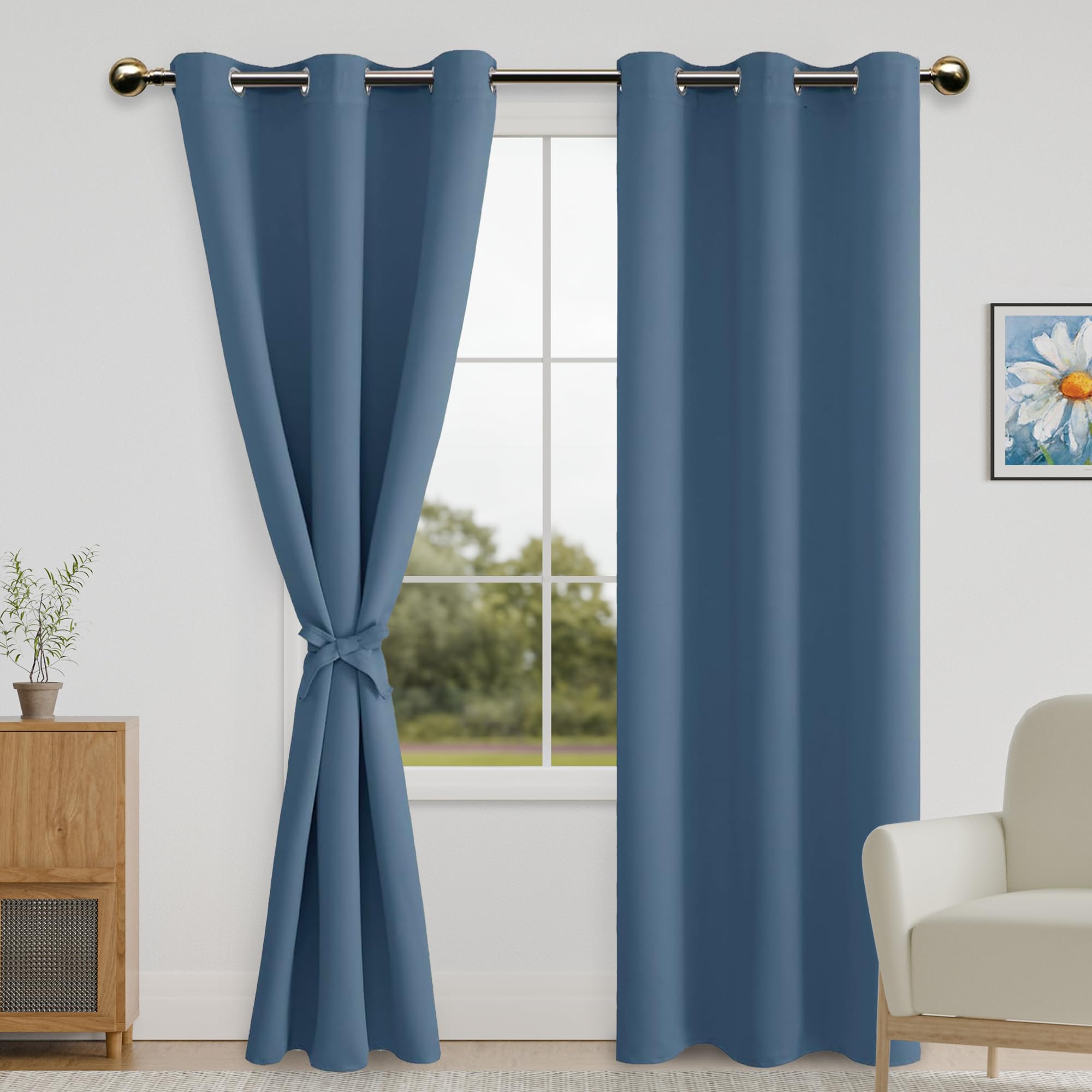 DWCN Blackout Curtains for Bedroom with Tiebacks - Room Darkening Privacy Grommet Top Window Curtains for Living Room, 42 x 84 inches Long, Airy Blue, Set of 2 Panels — image 1
