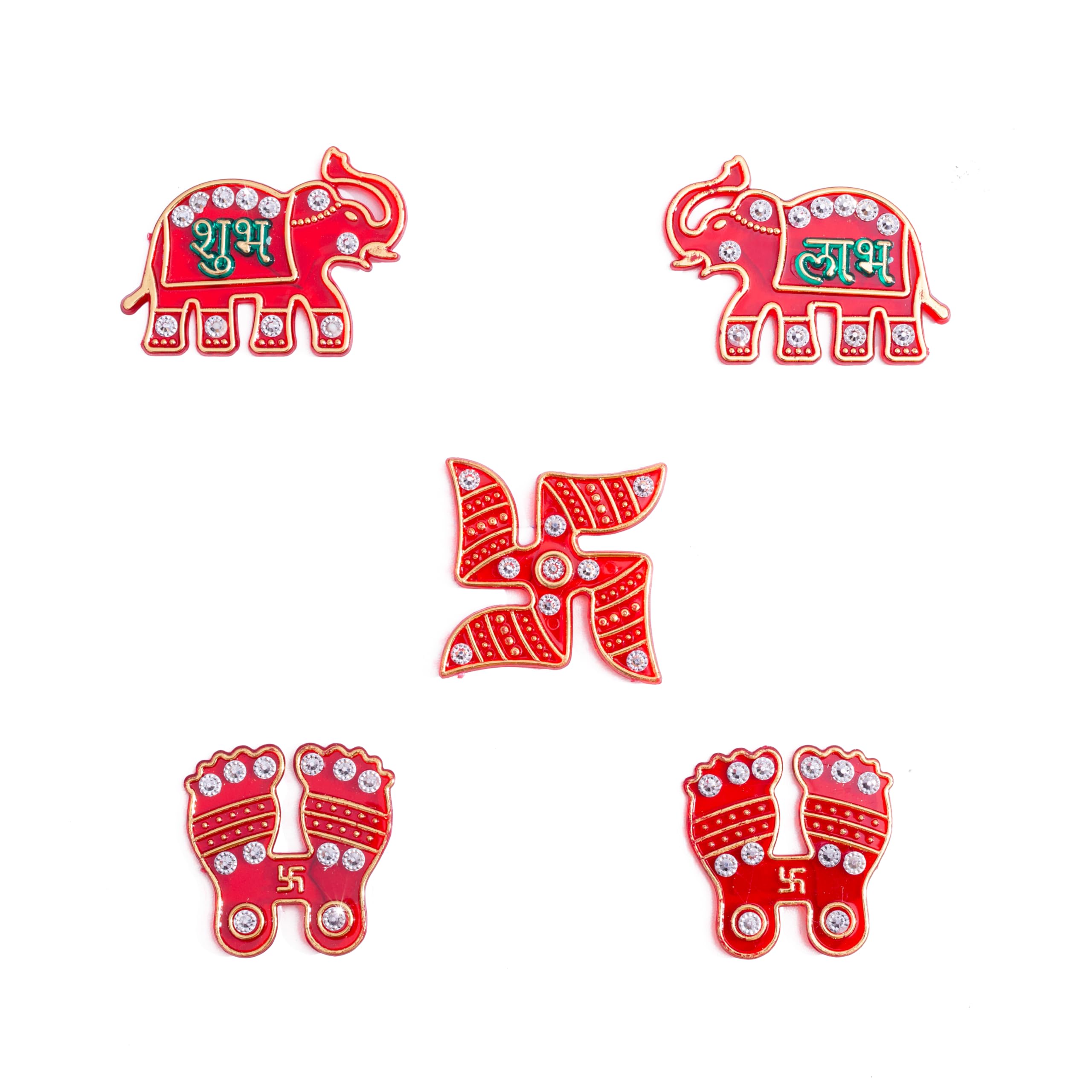 Set of 2 Traditional Shubh Labh Festive Diwali Rangoli Main Door Mandir Temple Entrance Floor Wall Decoration Acrylic Stickers for Puja Pooja Room Deepawali Decor Return Gifts Accessories