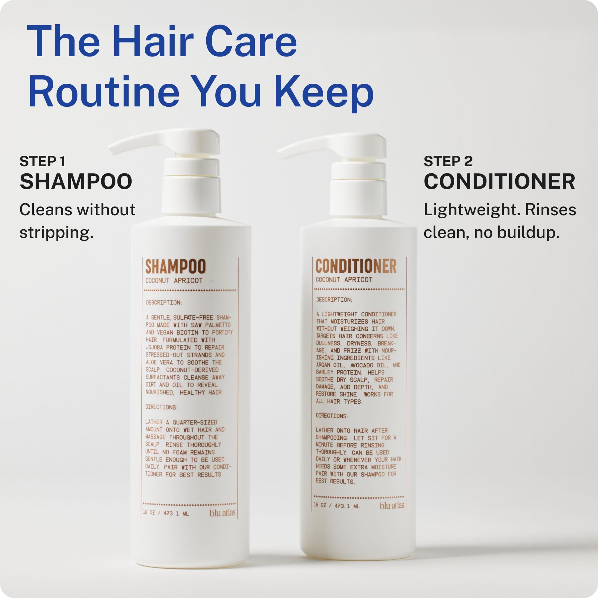 Blu Atlas Shampoo naturale da uomo, per tutti i tipi di capelli, shampoo per una pulizia delicata e idratazione profonda, vegano, senza solfati e parabeni, cocco e albicocca, 227 ml