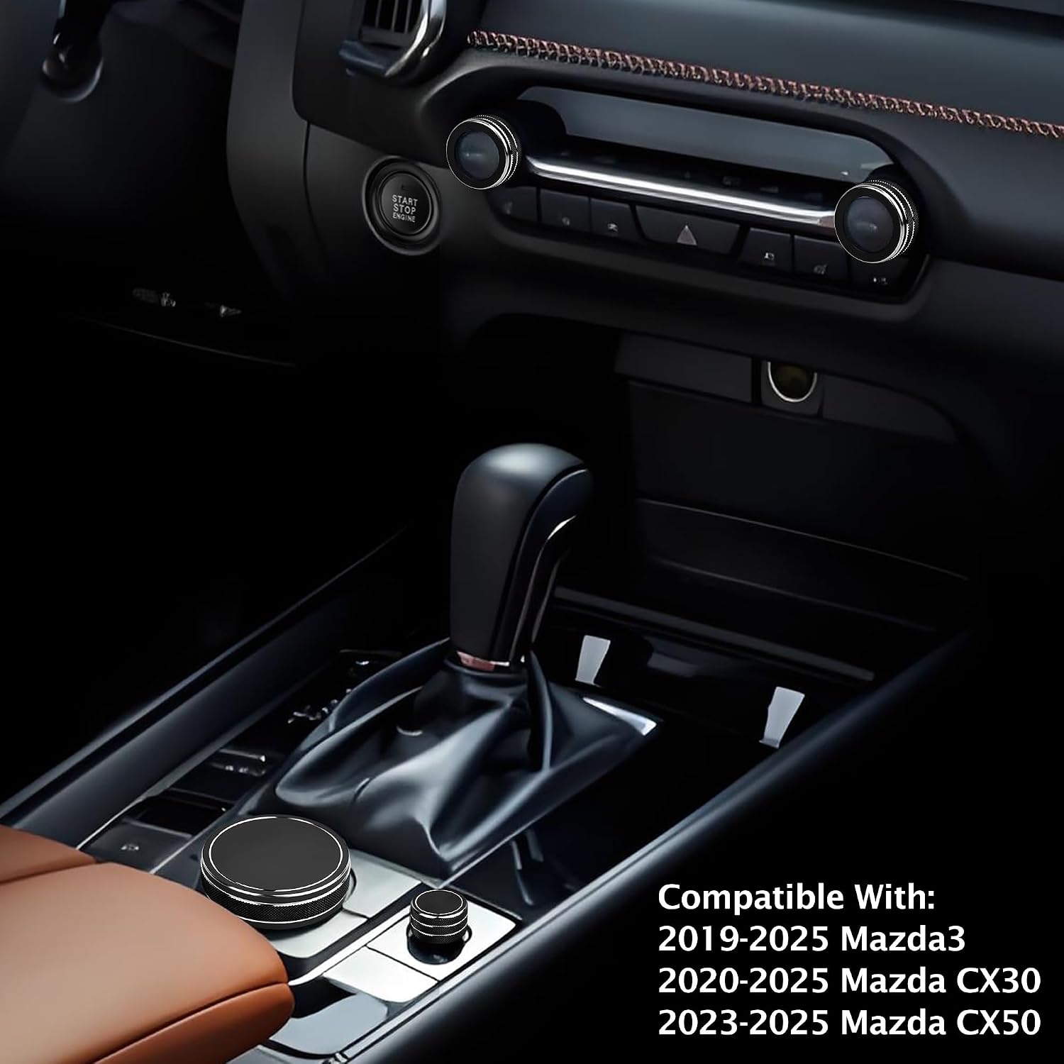 for 2023-2026 Mazda CX-50, 2019-2026 Mazda3 & 2020-2026 Mazda CX-30 Accessories, 6PCS Aluminum Alloy Knob Cover Trim Set for Push Start Button, A/C, Multimedia & Volume (Black) image 3