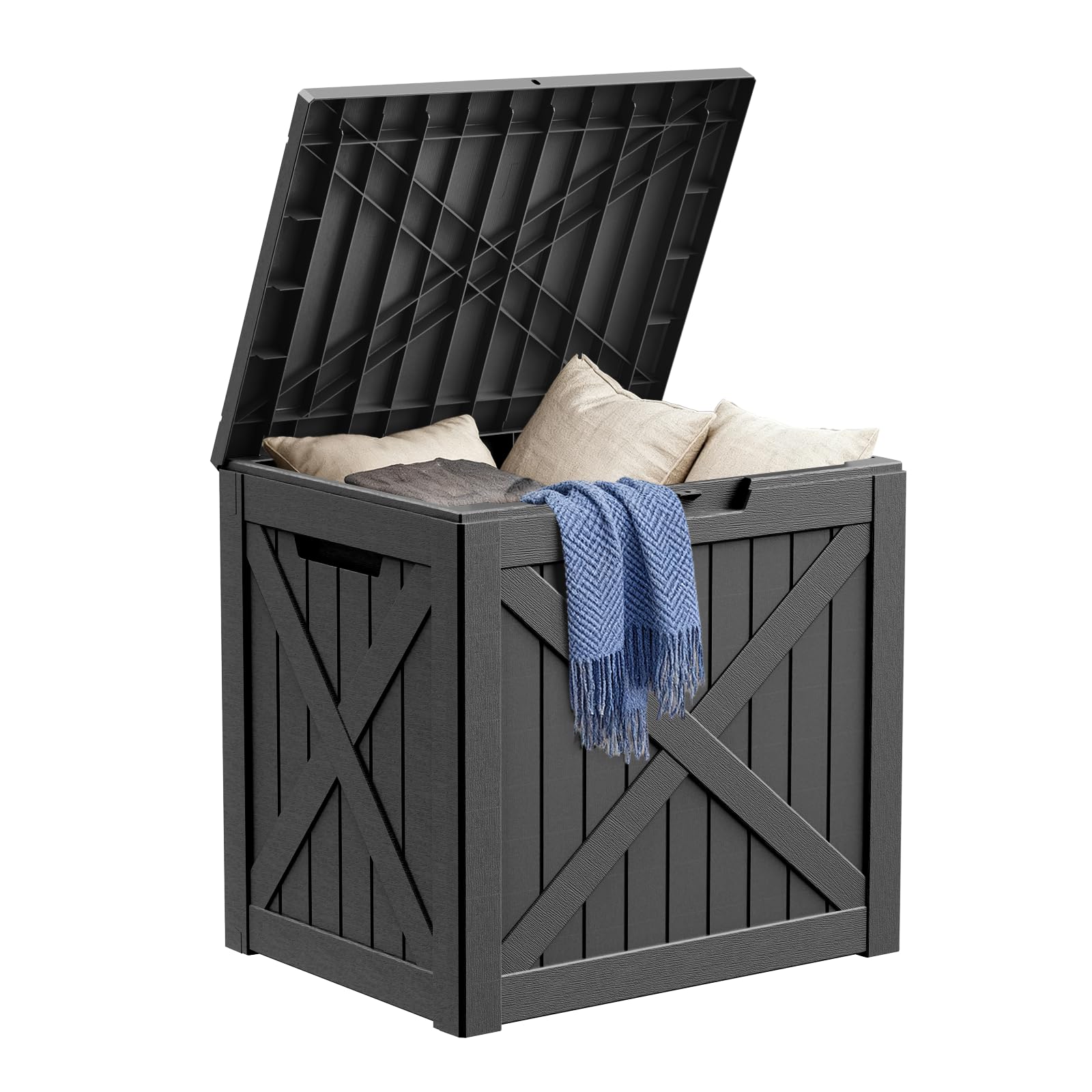 DRATO 32 Gallon Deck Box, Waterproof Resin Large Outdoor Storgae Box for Patio Furniture, Patio Cushions, Gardening Tools, Pool and Sports Supplies, Lockable,Black