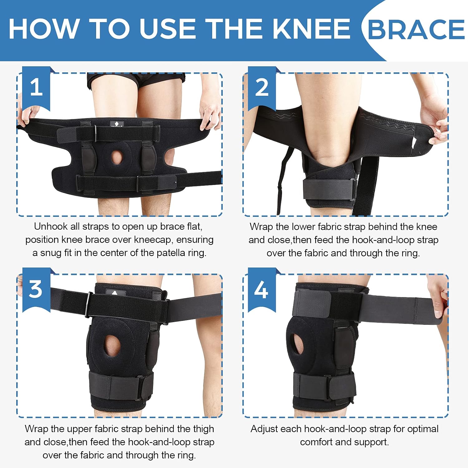 NEENCA Hinged Knee Brace, Adjustable Compression Knee Support Brace for Men & Women, Open Patella Knee Wrap for Knee Pain, Swollen,Meniscus Tear,ACL,PCL,MCL,Joint Pain Relief, Injury Recovery. ACE-56: Industrial & Scientific