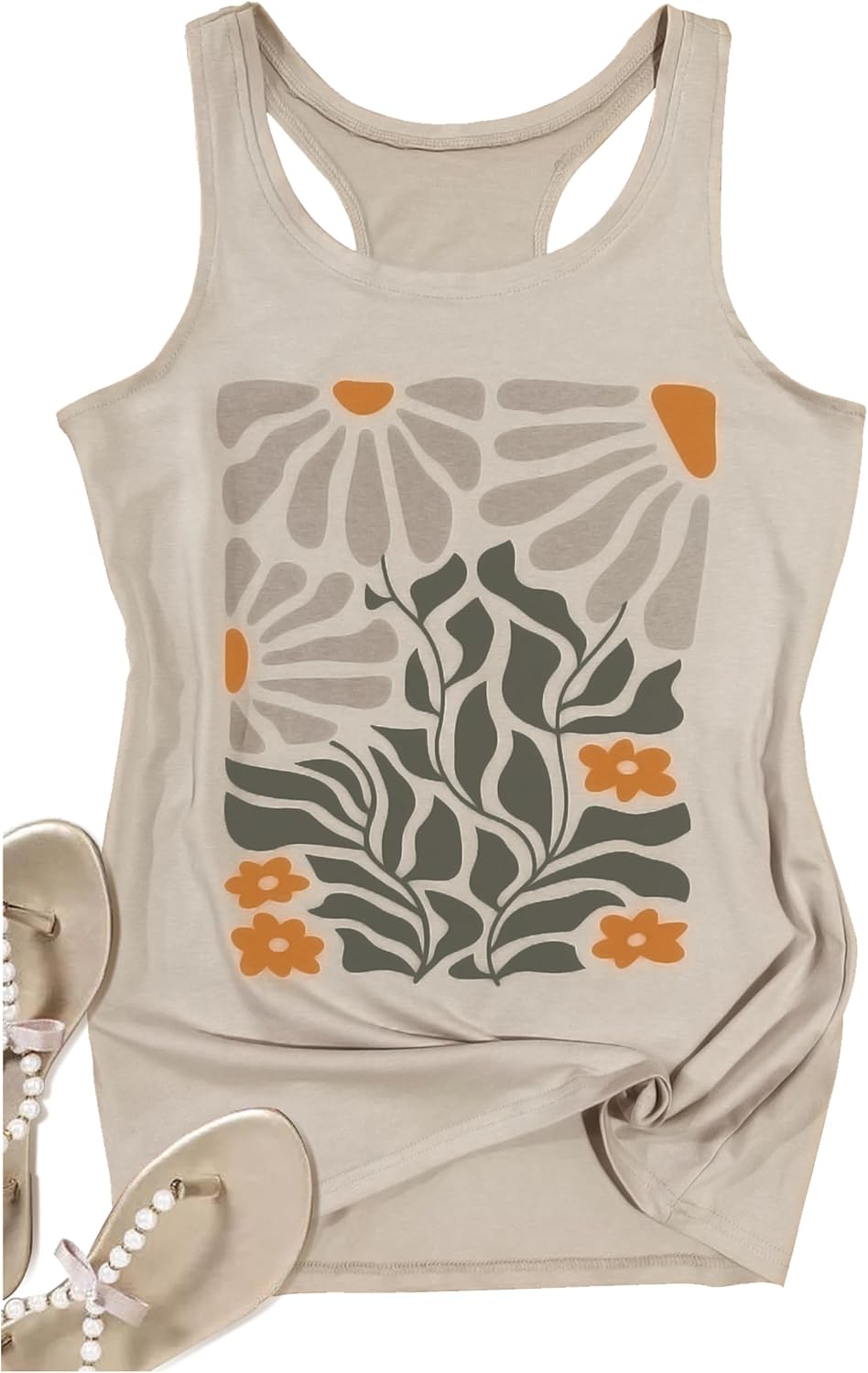 Womens Mandala Vintage Graphic Racerback Tank Tops Summer Casual Loose O-Neck Tanks Vest Vacation Classic-Fit Shirt Cami