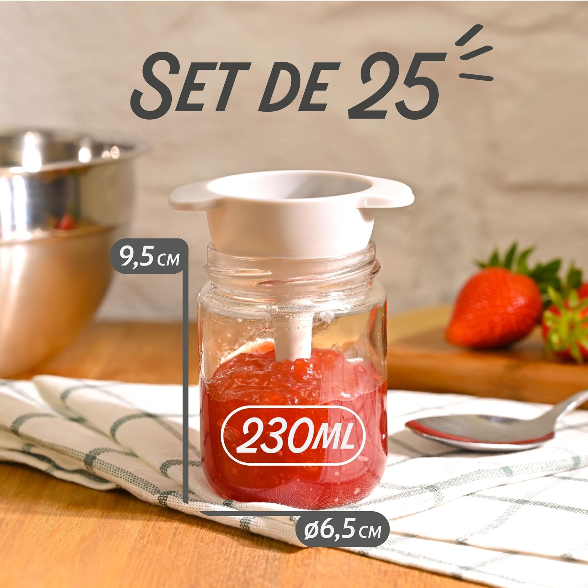 Praknu 25 Pots à Confiture avec Couvercle 230ml – Bocaux Confiture en Verre Hermétiques – Pot de Confiture Vide avec Étiquettes et Marqueur – Lavable au Lave Vaisselle – Bocaux en Verre pour Conserves