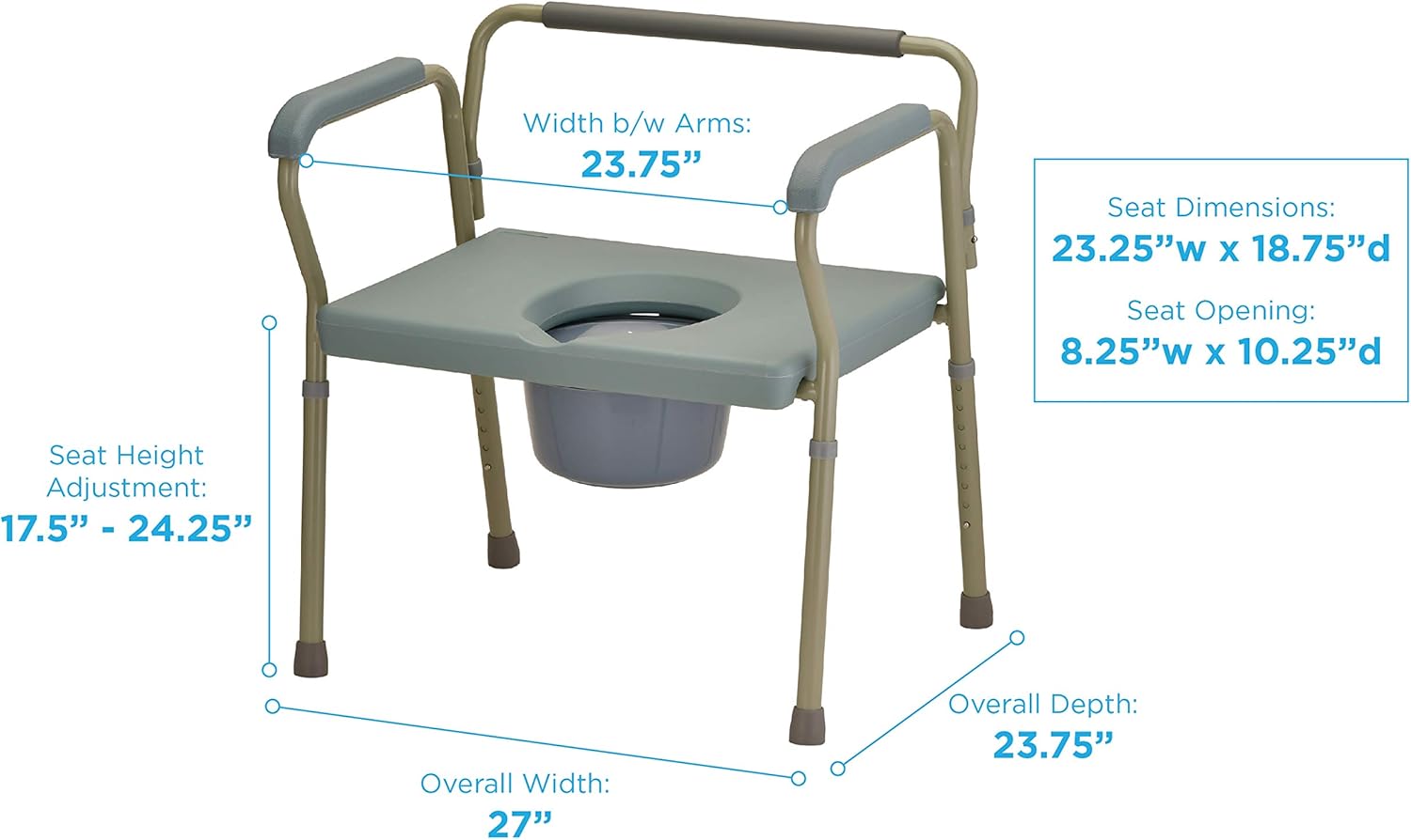 NOVA Heavy Duty Bedside Commode, Extra Wide Seat, 500 lb. Weight Capacity, Seat Height Adjustable, Stand Alone or Over Toilet Bariatric Commode, Grey : Health & Household