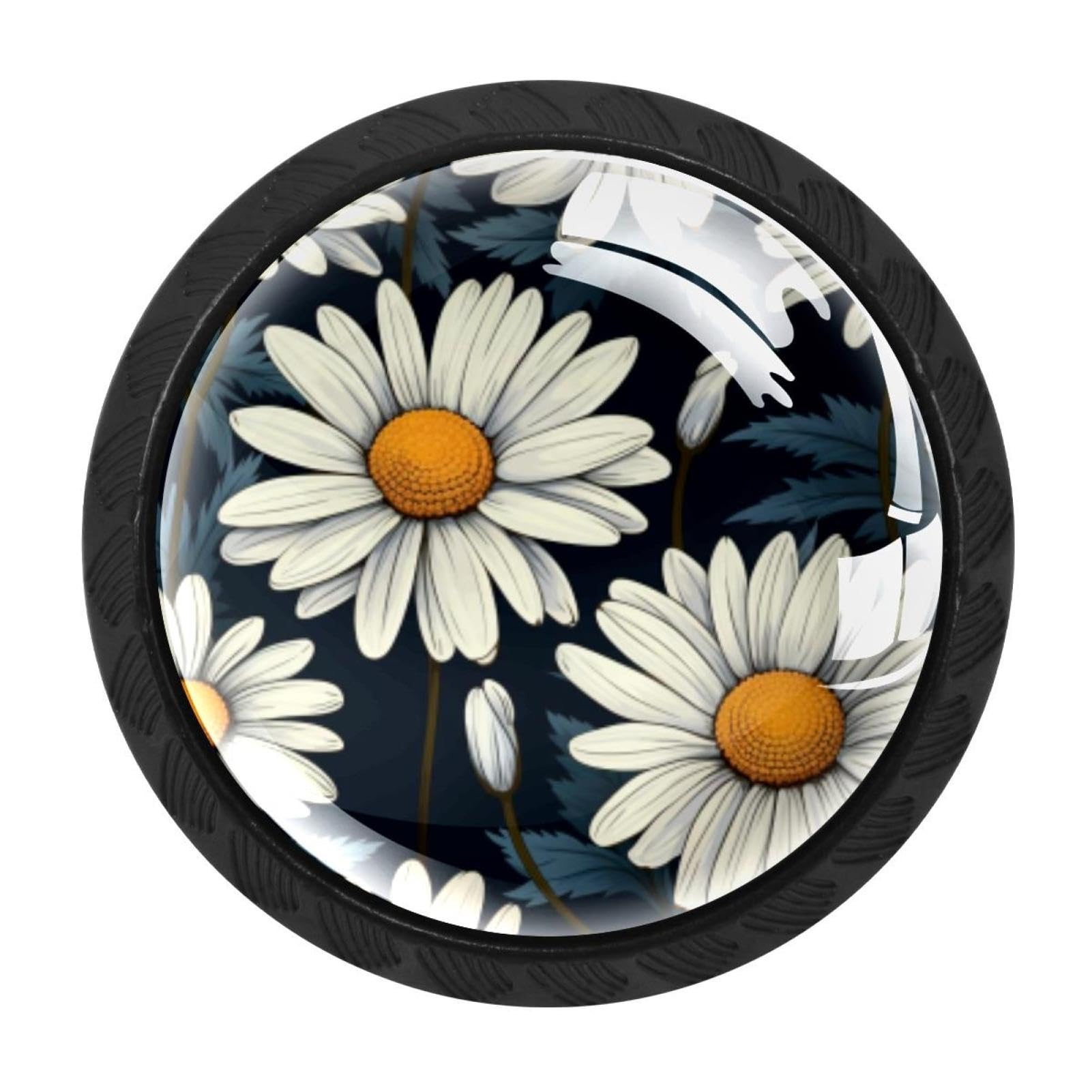 CHENZZZZ 4 Pack Black Daisy Drawer Knobs, Cabinet Knobs Round Glass Knobs for Kitchen Cabinet Hardware Bathroom 35MM
