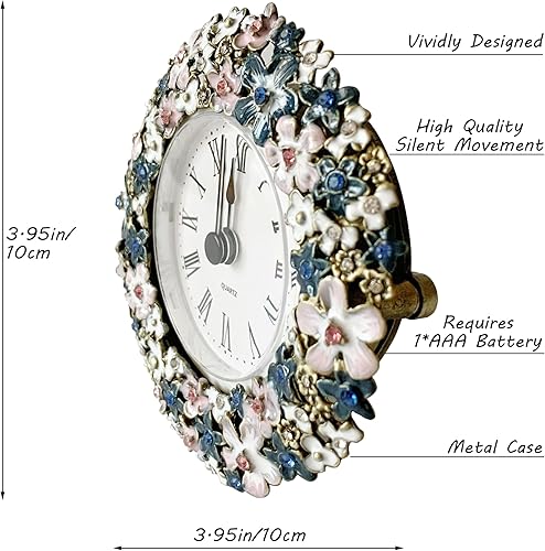 Miniatura 2 de Silent Mini reloj de mesa analógico vintage con cuerpo de metal pintado a mano y núcleo sin tictac funciona con pilas para estante, dormitorio,