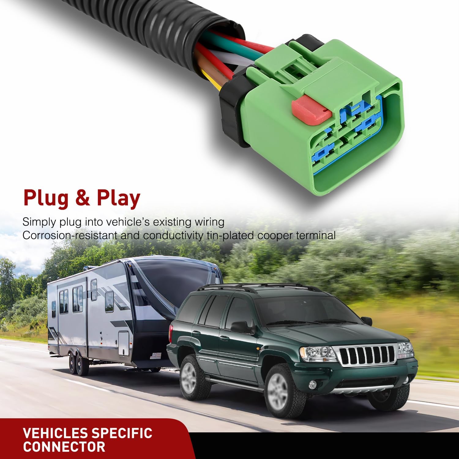 Nilight 4 Pin Trailer Wiring Harness Kit 55369 Vehicle Standard 4 Way Connector Custom for 1999 2000 2001 2002 2003 2004 Jeep Cherokee Including Laredo and with Skid Shield Simple Fit Tow Hitch