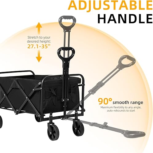 Miniatura 4 de Carros plegables con ruedas, portátil, de 220 libras, para comestibles, deportes, jardín, playa, compras, campamento (negro)