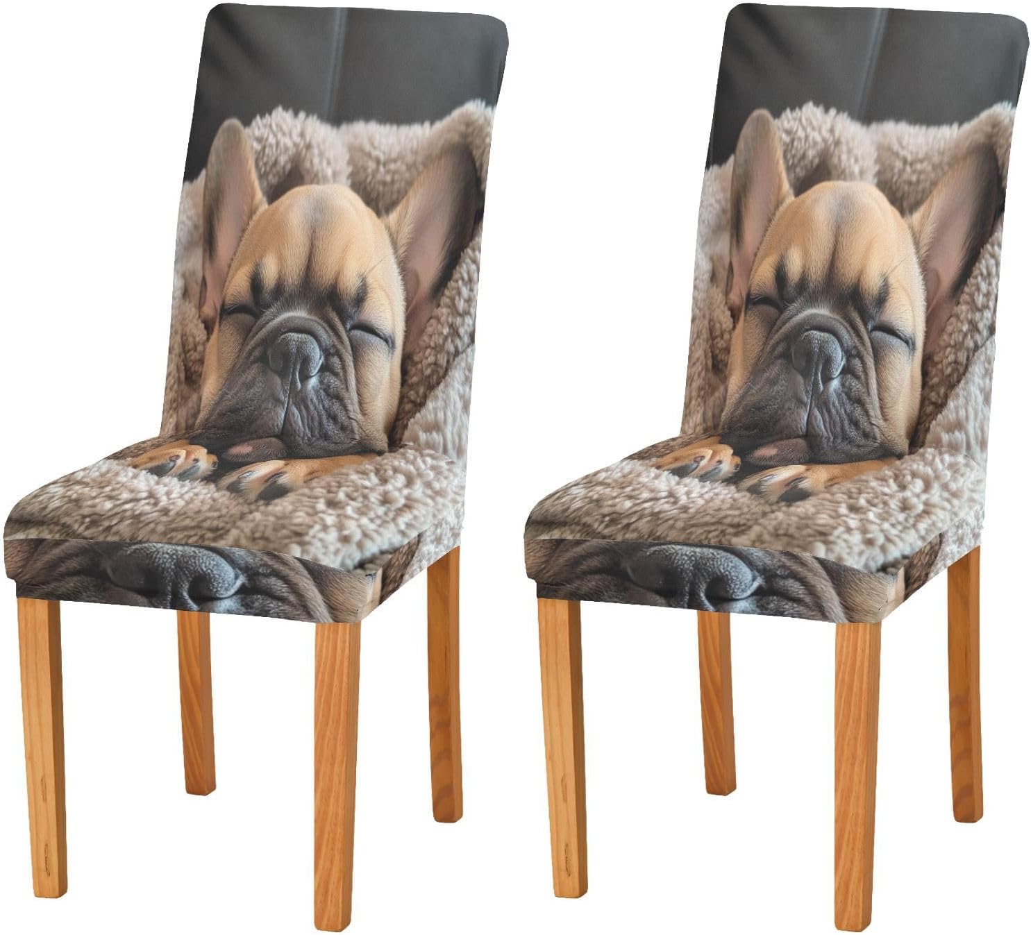 ALAZA Chair Covers for Dining Room, Sleeping French Bulldog Puppy in A Soft Blanket Stretch Chair Cover Sets Chair Protector Removable Washable for Ktichen Restaurant Hotel