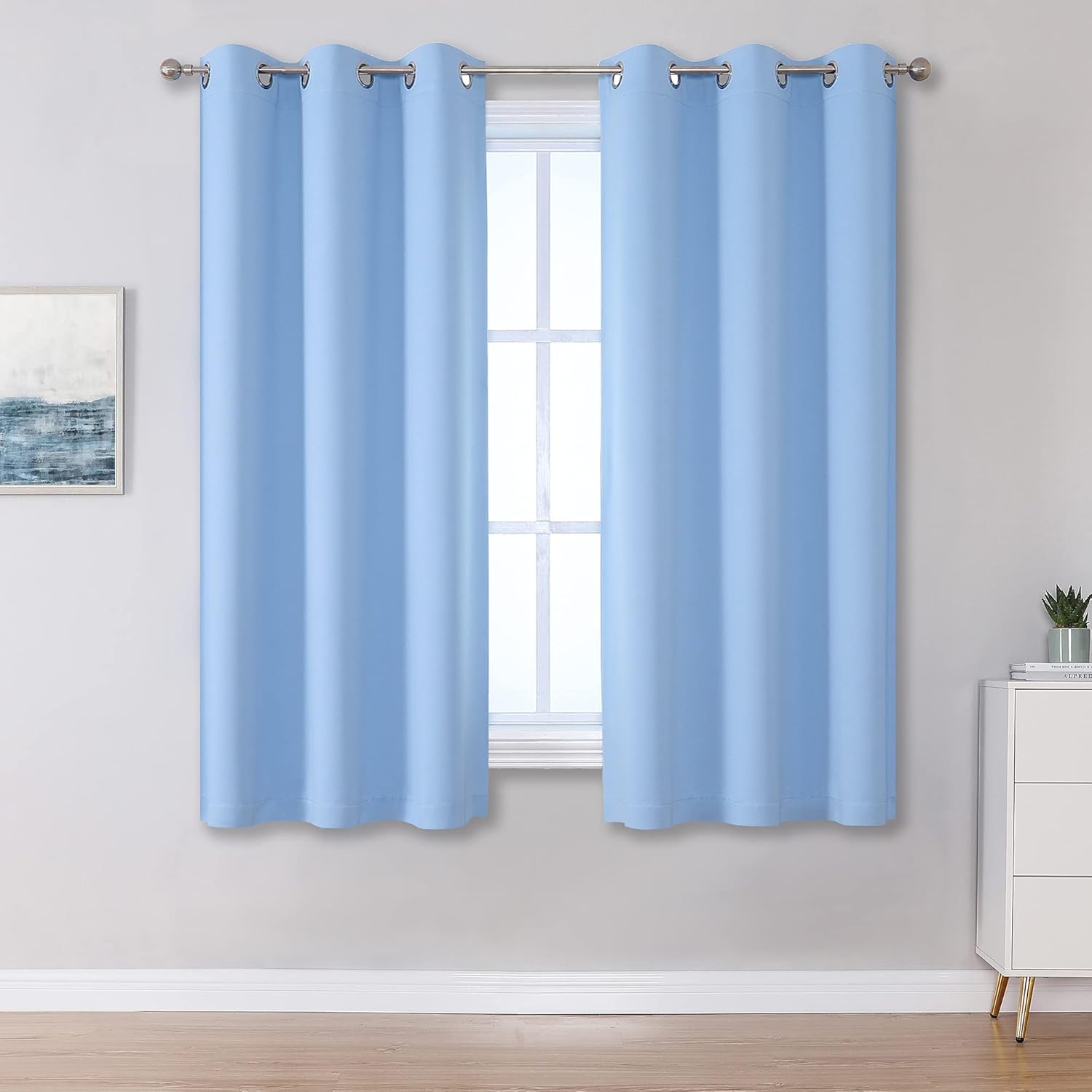 DUALIFE Cerulean Blue Blackout Curtains Light Blue Baby