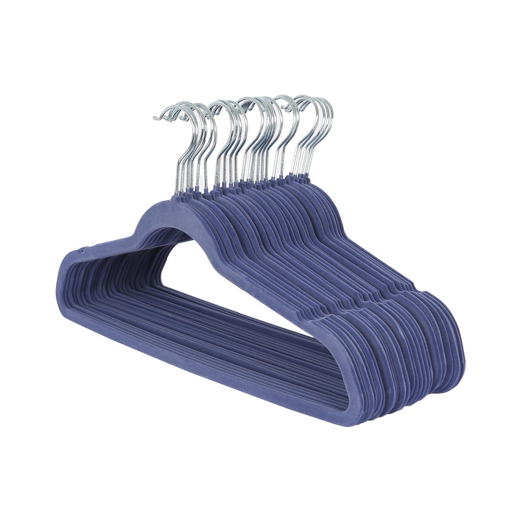 Harbour Housewares Blue Velvet Hangers - 25X - Non-Slip Coat Hangers With Trouser Bar Clothes Bar 360 Degree Swivel Hook Wardrobe Organiser For Suit & Shirt, Trouser 45Cm